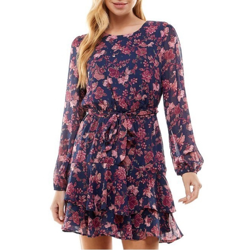 Floral Navy Dress with Pink Accents